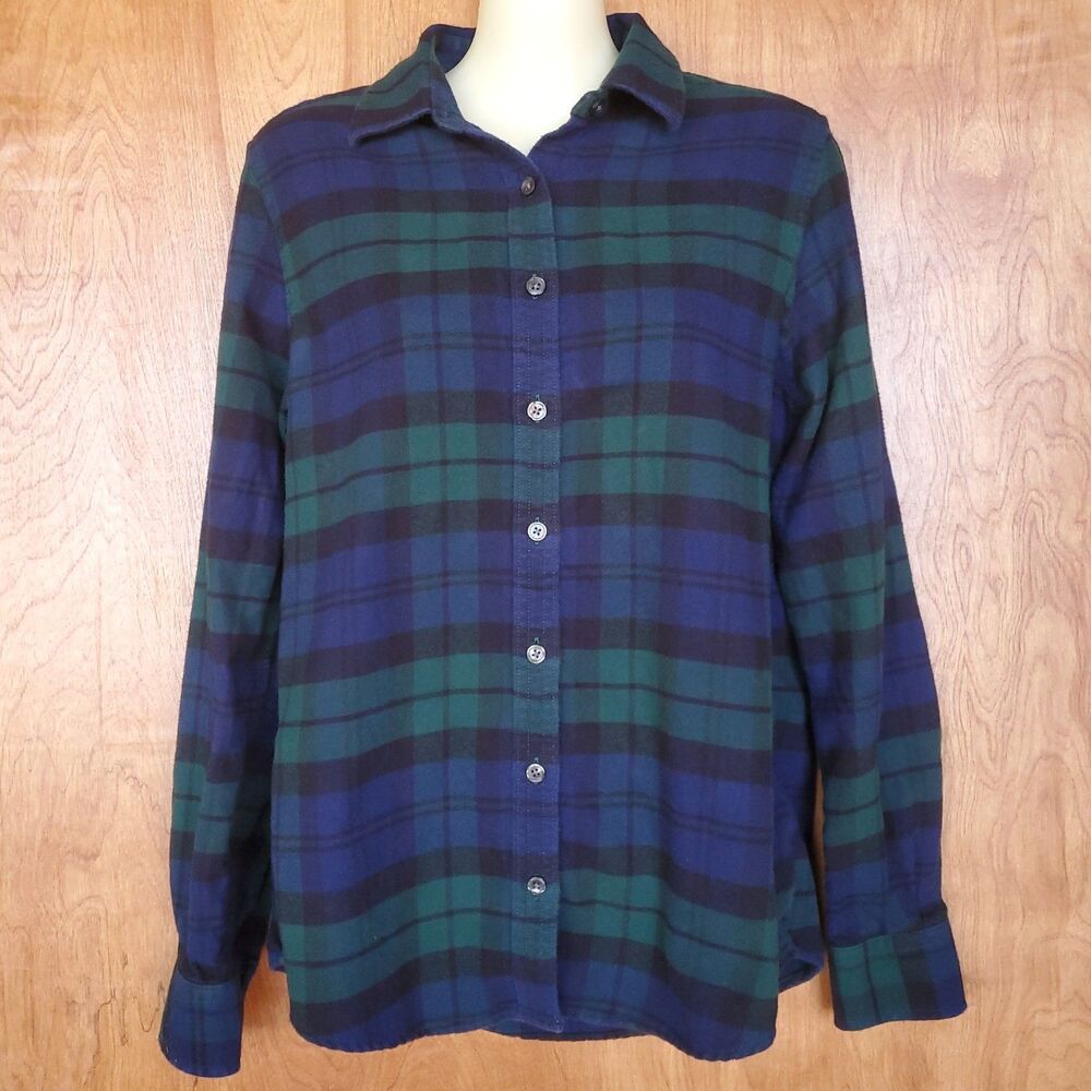 Lands End Flannel Shirt Sz 6 Long Sleeve Blue Green Plaid Button Front Cotton